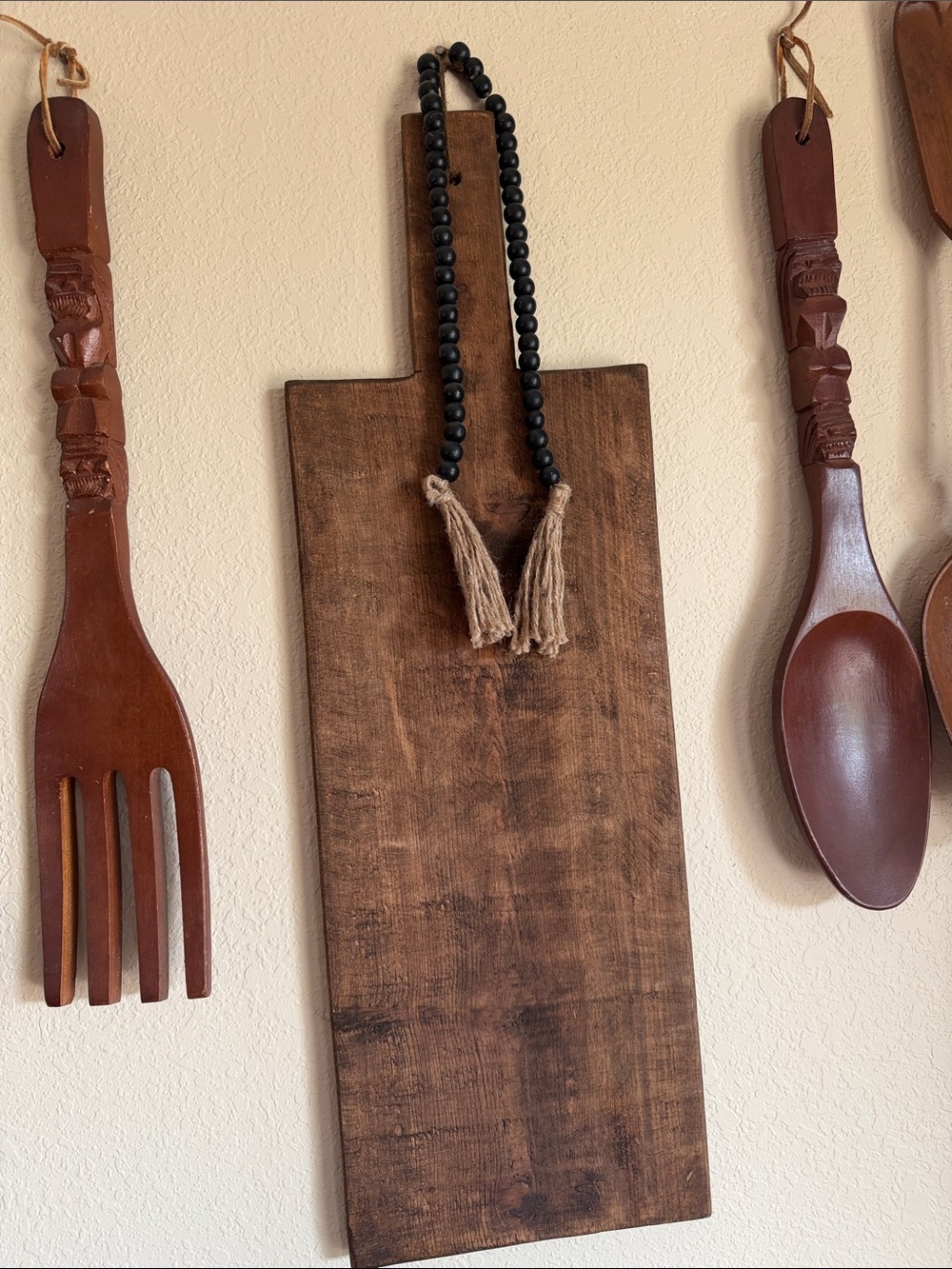 MCM Giant Spoon and Fork TIki Carved Wood Kitchen Decor